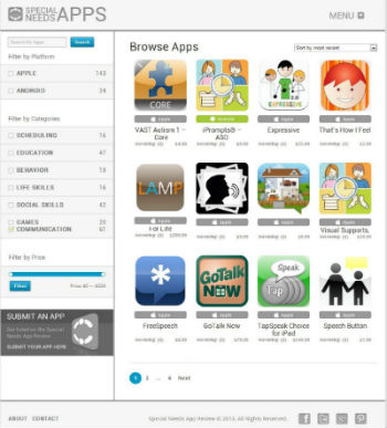 Special Needs Apps page